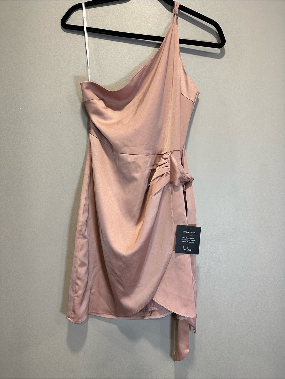 Lulus Meant To Be Together Satin One-Shoulder Cocktail Mini Dress Pink XL NWT